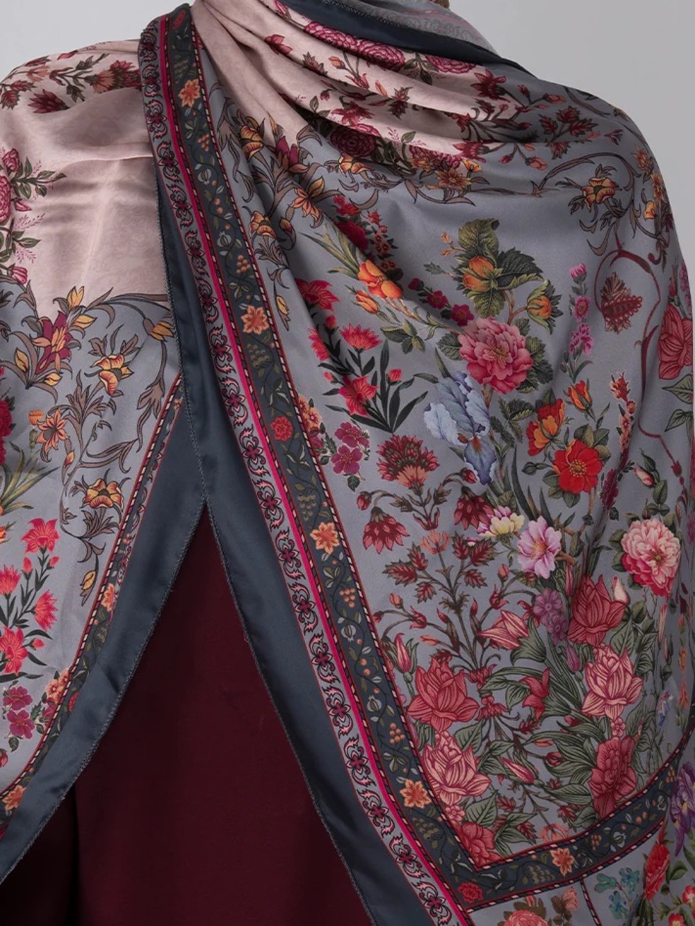 Botanical Floral Silk Scarf / Wrap - Picture 2 of 2